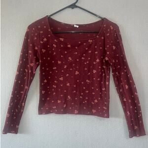 Old Navy Top Girls XL 14-16 Burgundy Casual Floral Ribbed